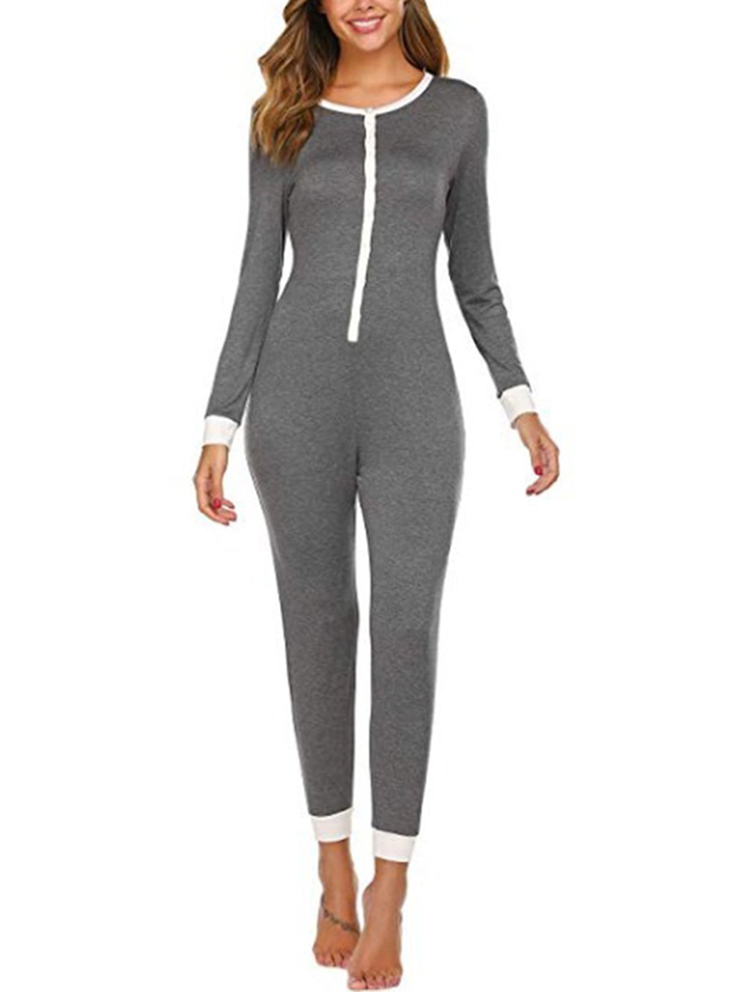 Lallc Women's Casual Jumpsuit Long Sleeve Slim Fit Pants Sleepwear Pajamas Rompers Walmart
