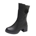 thumbnail image 1 of NECHOLOGY Botas Mujer Adulto Femenino Zapatos Botines mujer Otoño e Invierno Botines de mujer Tacón grueso Tacón medio Color sólido Flores negras Cremallera (Black, 6.5), 1 of 7