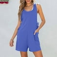 thumbnail image 2 of Wyobmus Rompers for Women Summer Casual Sleeveless Side Tie Jumpsuit Elastic Waist Short Overalls With Pockets Loose Beach Vacation Clothes S-2X B-Blue, 2 of 6