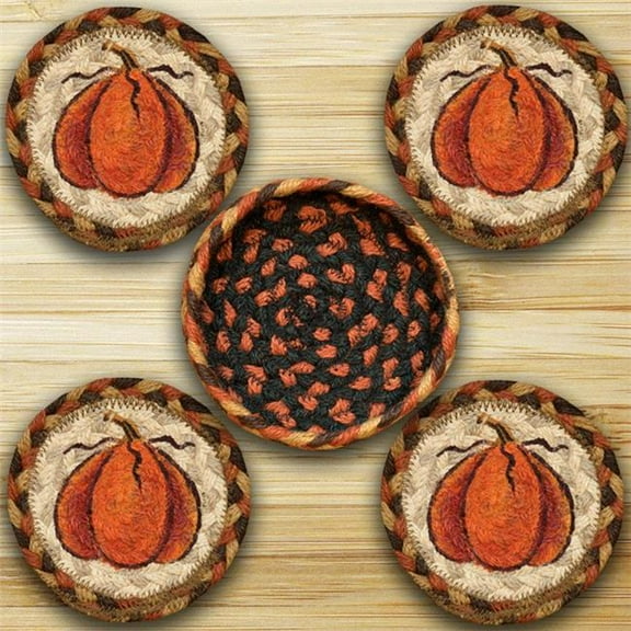 Earth Rugs 29-CB222HP Coasters in a Basket- Harvest Pumpkin