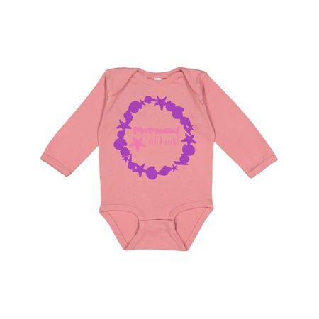 

Inktastic Mermaid At Heart Seashell Starfish - Pink Purple Gift Baby Girl Long Sleeve Bodysuit