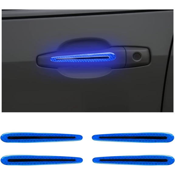 4PCS Car Door Handle Protector Reflective Stickers, 3D Car Door Handle Cup Scratches Protective Films, Night Visibility Safety Warning Decal, Door Bowl Cover Guard Strips for Most Cars (Blue)