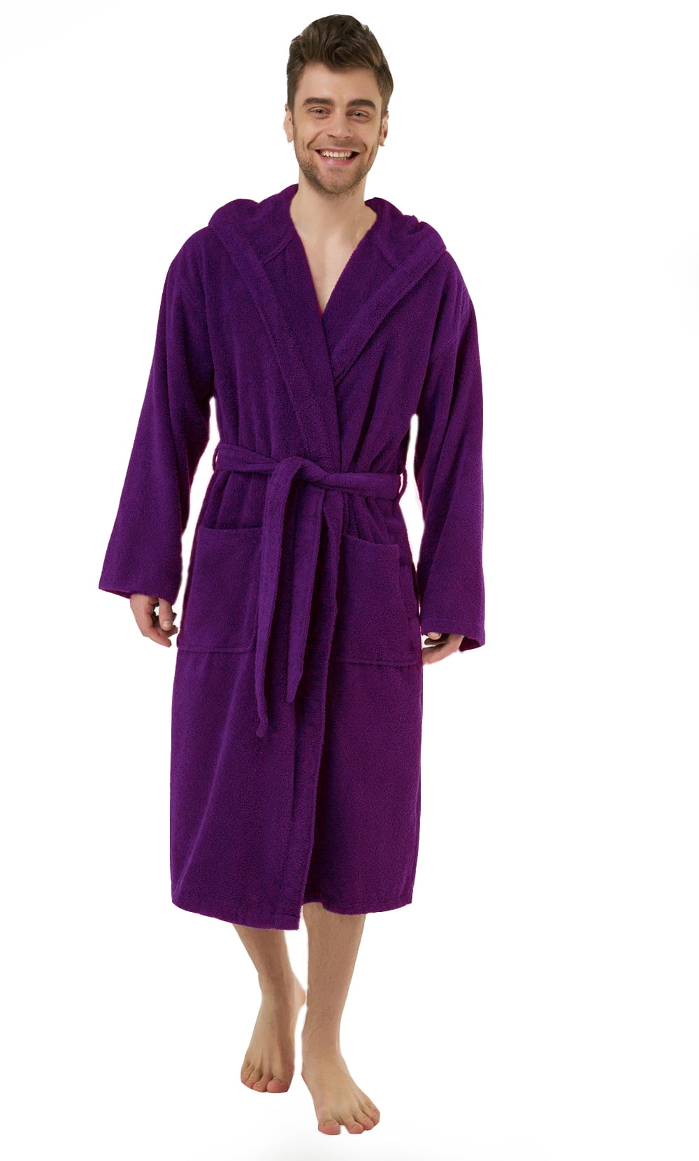 Mens Dark Purple Hooded Turkish Terry Bathrobe 100% Turkish Cotton ...