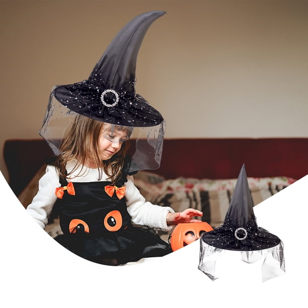 Sombrero de bruja de Halloween para mujer | Accesorio plegable para disfraz de cosplay | Sombrero puntiagudo de 35 cm de alto | Naranja, negro, rojo y morado | Material: tafetán de poliéster |
