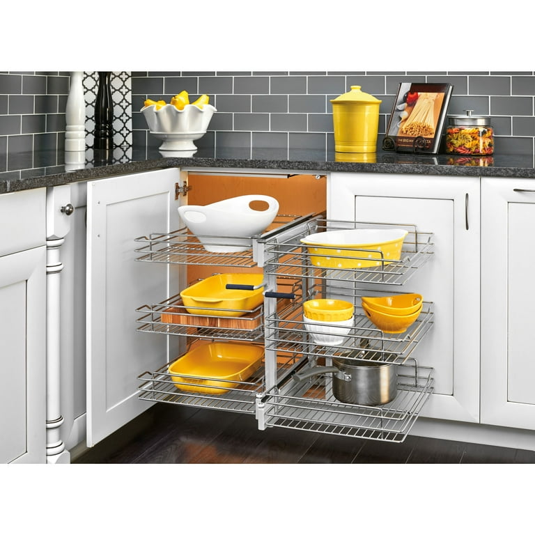Rev-A-Shelf Corner Cabinet Pull-Out Chrome 2-Tier Basket Organizer