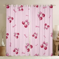 Feelyou Bowknot Cherry Child Black Out Curtains, Girly Pink Ribbon Bow Curtains Pack of 2 (42x63 Each), Kawaii Cute Cartoon Bedroom Curtains, Curtains and Drapes Home Decor