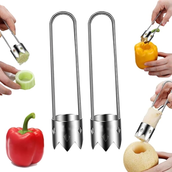 2 PCS Red Bell Pepper Seed Corer-Multifunctional Fruit And Vegetable Core Remover,Kitchen Gadgets for Pepper, Pineapple, Pear (silvery)