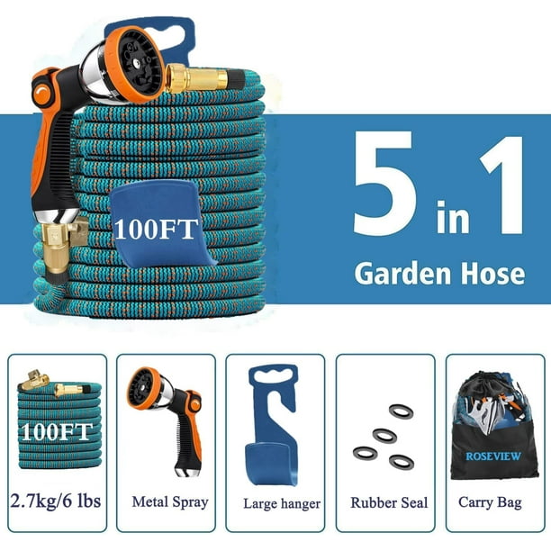 Garden Hose 100ft Expandable Lightweight 100 Feet Water Hose Metal Spray  Nozzle 100 Foot Kink Free 100 ft Reel 