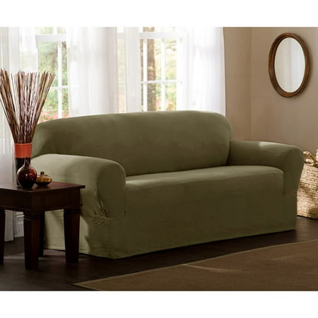 Maytex Small Rectangle Patterned 1-Piece Loveseat Stretch Slipcover, Green