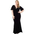 thumbnail image 2 of Stretch Velvet Bow Front Deep V-neck Dress, 2 of 9