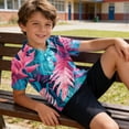 thumbnail image 2 of longantii Boys Tropical Leaf Print Polo Shirt Kids Short Sleeve School Uniform Shirt Hawaiian Style Casual Summer Golf Tops Hot Pink 6-7 Years, 2 of 6
