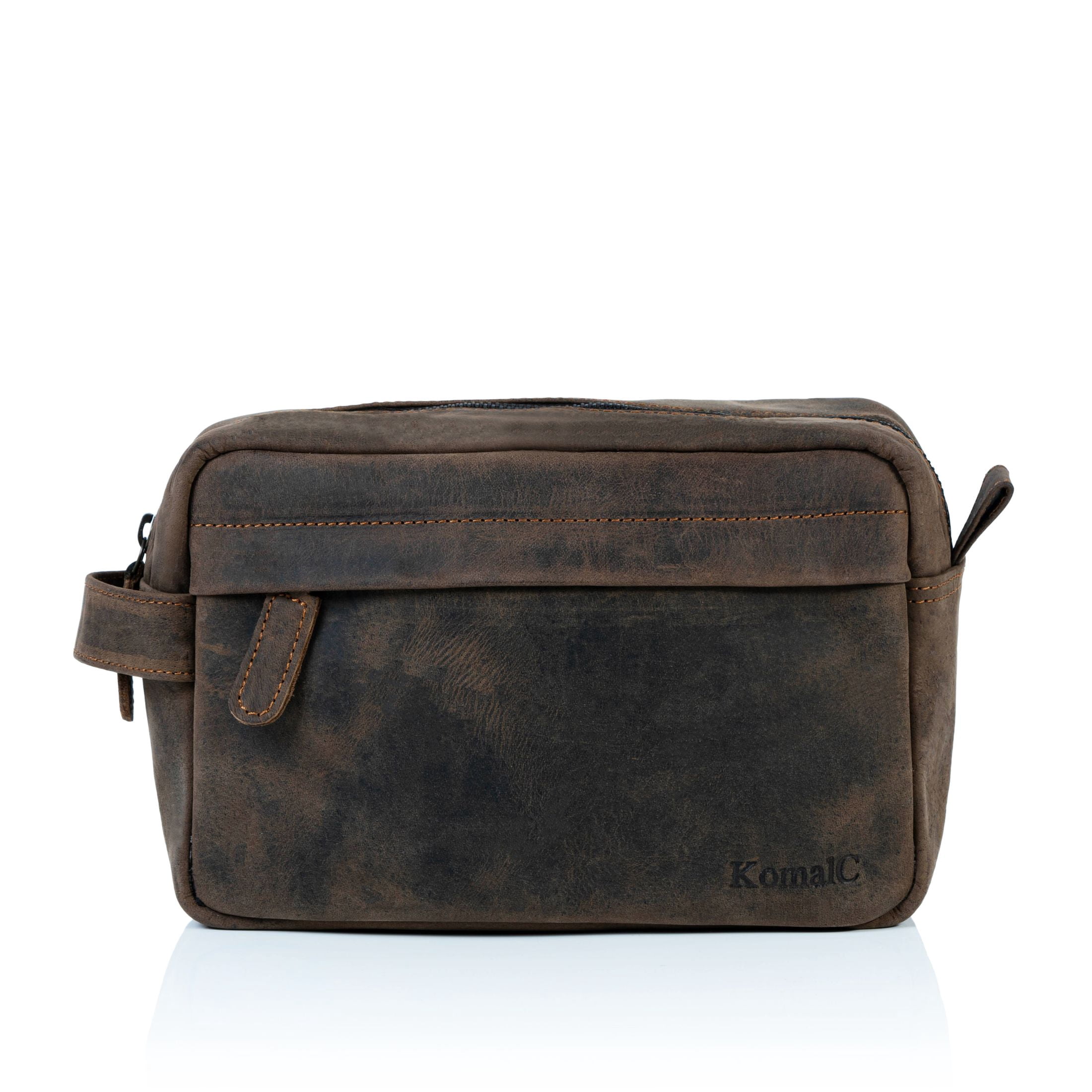 Genuine Buffalo Leather Toiletry Bag for Men & Women – Travel Dopp Kit, Vanity & Grooming Organizer