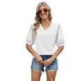 thumbnail image 2 of Womens Puff Short Sleeve Shirt Summer Tops V Neck Casual T Shirts Loose Fit Blouses White XXL, 2 of 6