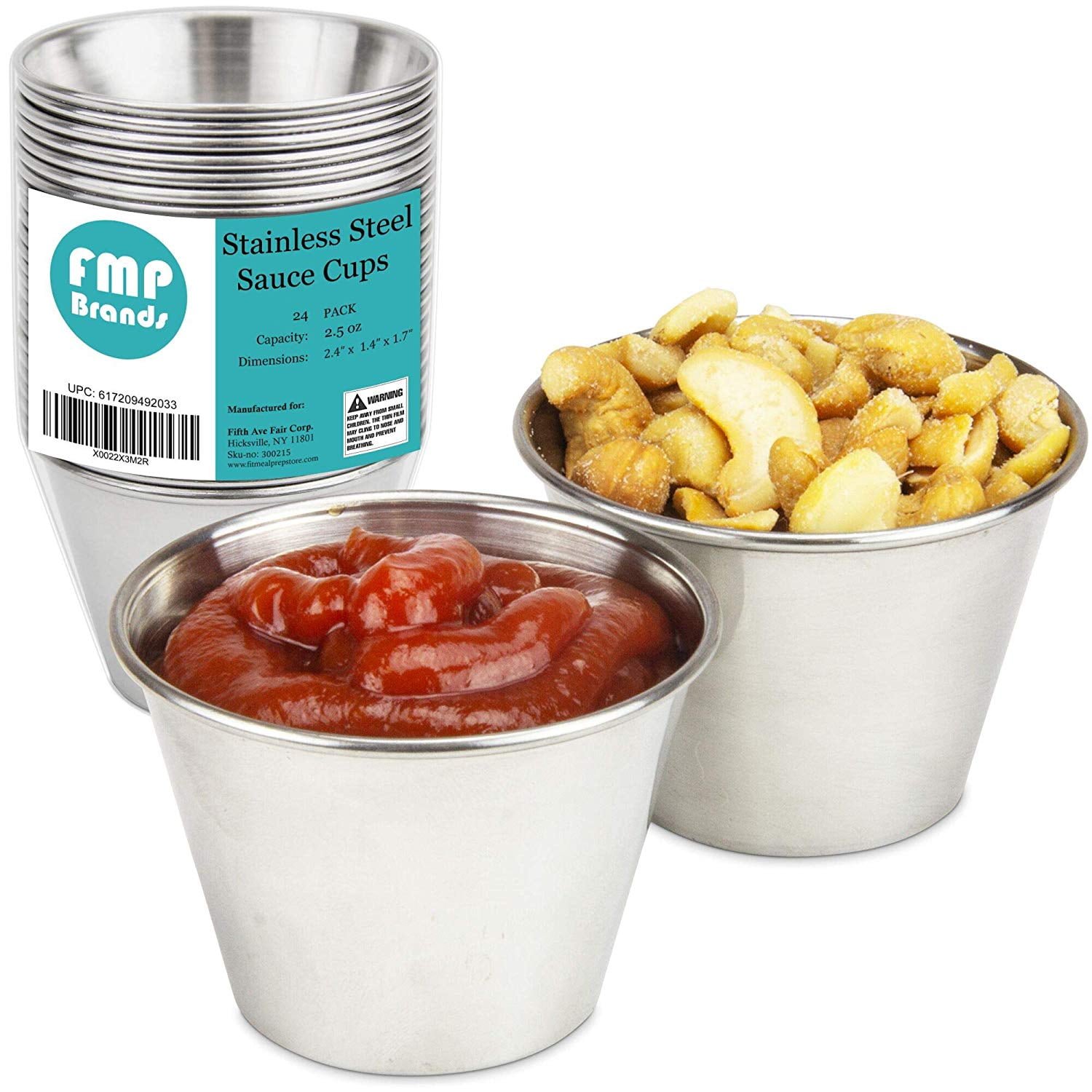 [24 Pack] 2.5 oz Stainless Steel Sauce Cups Individual Round