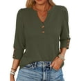 thumbnail image 3 of Womens Tunic Tops Dressy Casual Long Sleeve Henley V Neck Shirts for Women Button Up Blouse Army Green 2XL, 3 of 9