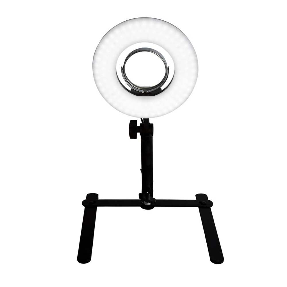 Impressions Vanity Desktop Studio Ring Light, Three Sixty Swivel Mirror with Phone Stand (Black)