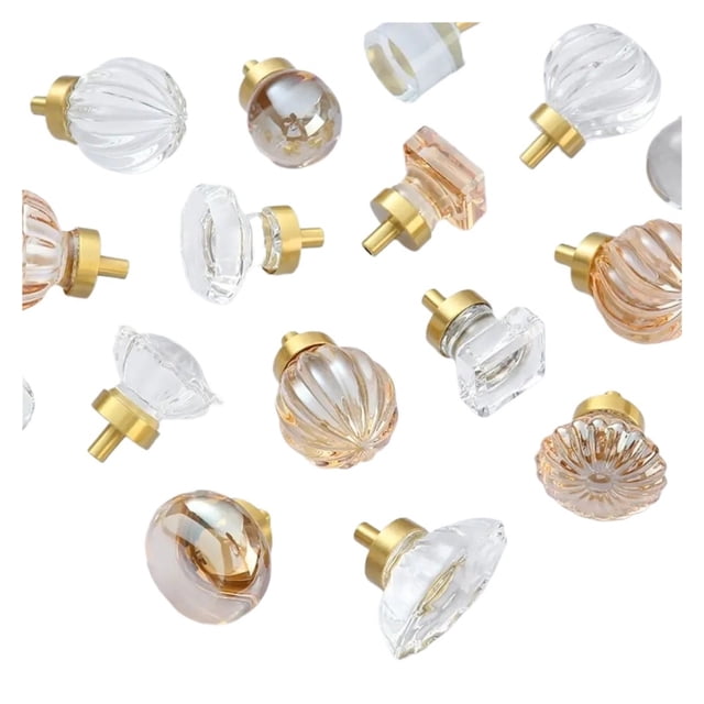 Crystal Glass Furniture Handle Gold Base Transparent Kitchen Cabinet Knobs Cupboard Wardrobe