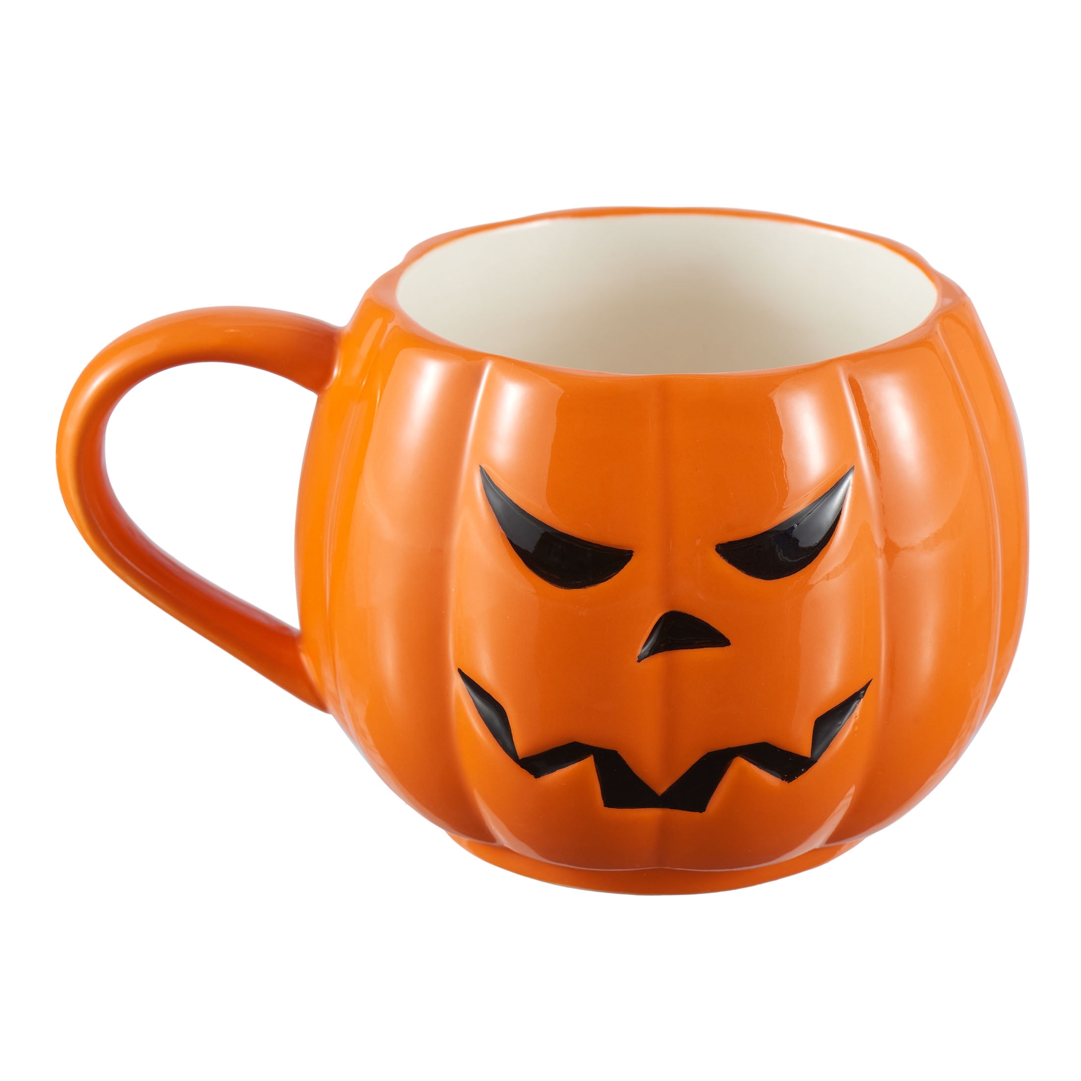 (2 pack) Halloween 13-Ounce Orange Pumpkin Stoneware Stackable Mug Set with Iron Rack, by Way To Celebrate