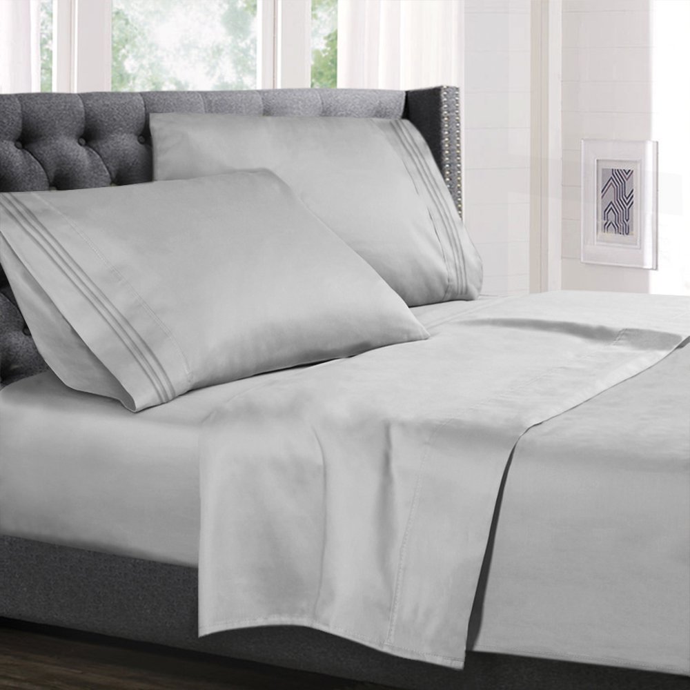 King Size Bed Sheets Set Silver Gray, Luxury Bedding Sheets Set, 4