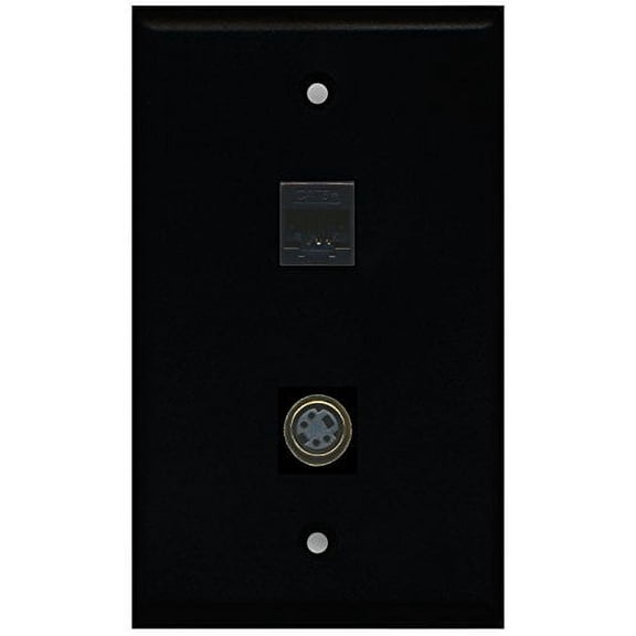 RiteAV - Black 1 Port S-Video 1 Port Cat5e Ethernet Black Wall Plate