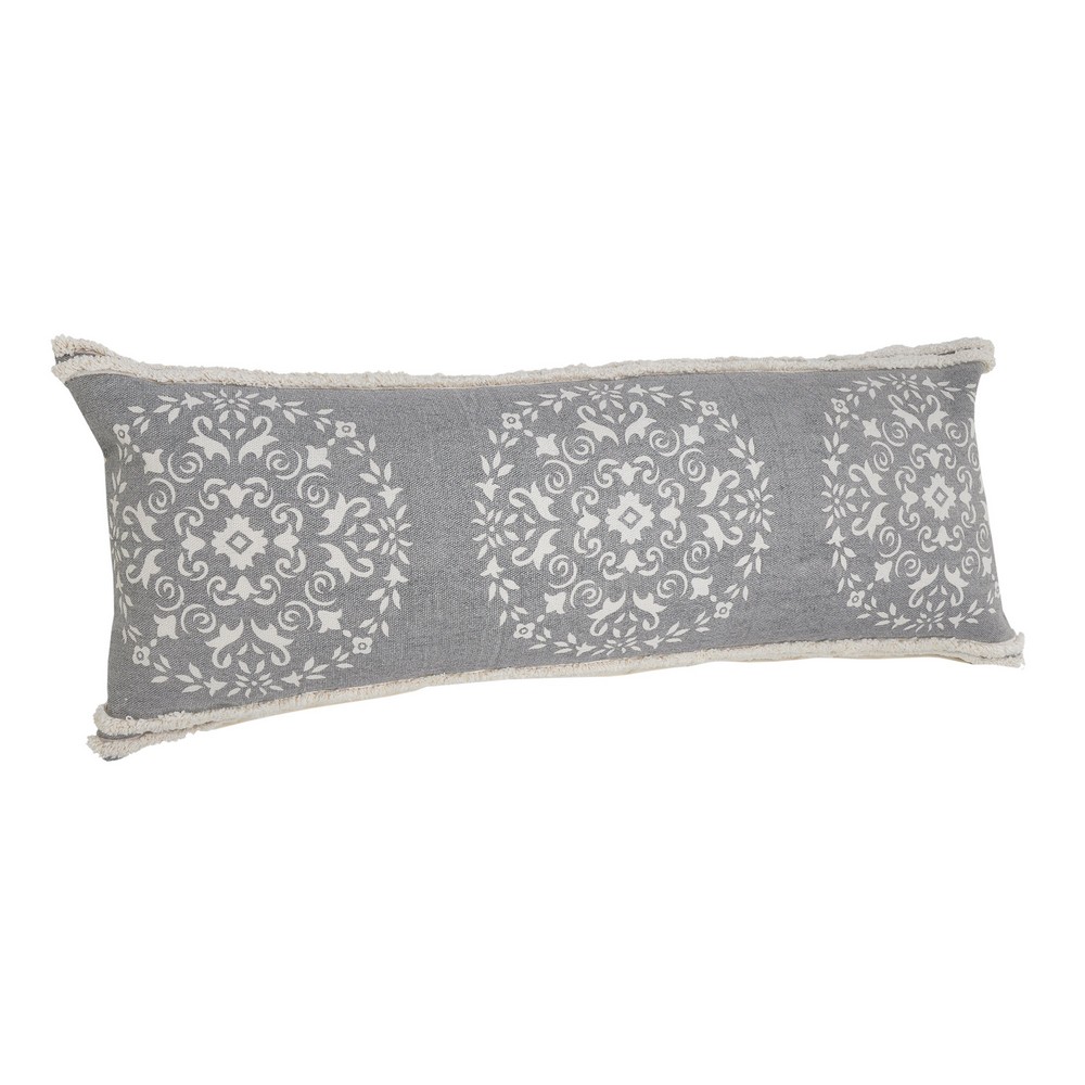 Ox Bay 14" x 36" Hand-Woven Gray/ White Medallion Organic Cotton Pillow Cover
