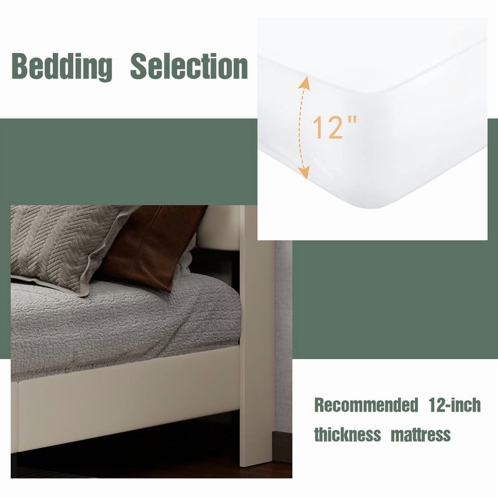 Caxkun Upholstered Platform Full Size Bed Frame with Wingback headboard Wooden Slats Support,Beige Velvet