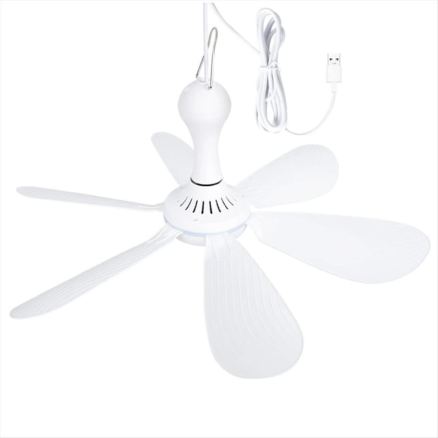 Ventilador de Techo Silencioso 6 Hojas Alimentado por USB, Colgante para Cama Camping, Tienda Campaña