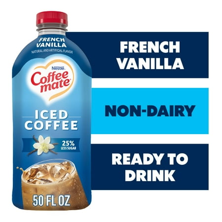 Coffee Mate French Vanilla Flavored Iced Coffee, Non-Dairy Cold Coffee, Ready to Drink 50 fl oz