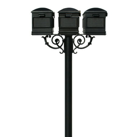 The Hanford Mailbox Post System Triple Post with Lewiston Mailboxes and Scroll Supports