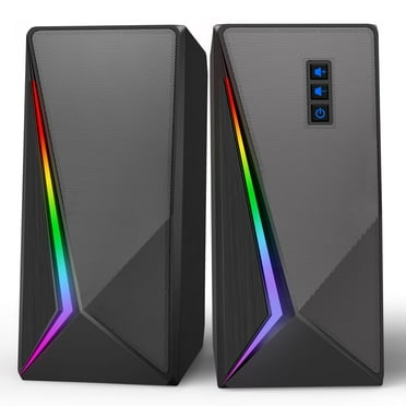 LLEVTIC Computer Speakers, Desktop Speakers with 6 Colorful RGB Lights, Volume Control PC Speakers, USB Powered Gaming Speakers with 3.5mm Aux Cable for PC Monitor Laptop Tablet Phone C5