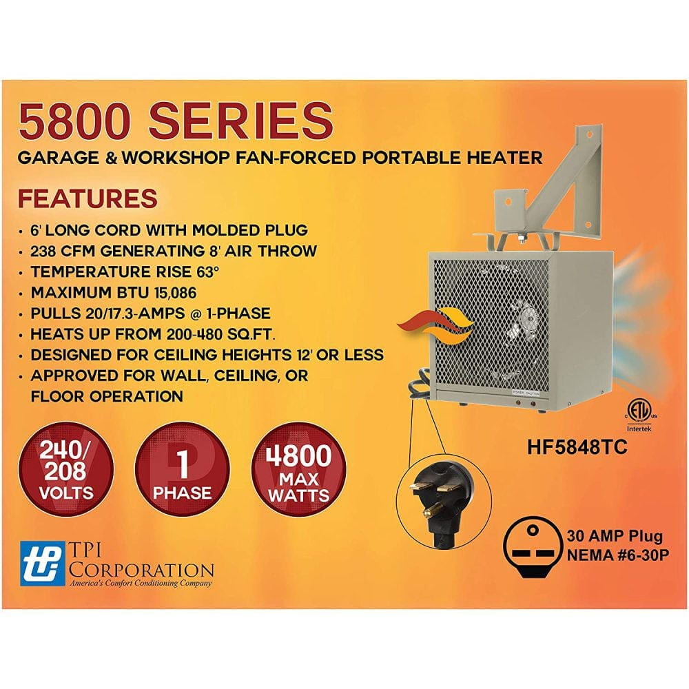 Tpi Corporation Heater 208V/240V 1 Phase 4800With 3600W Fan Forced Portable