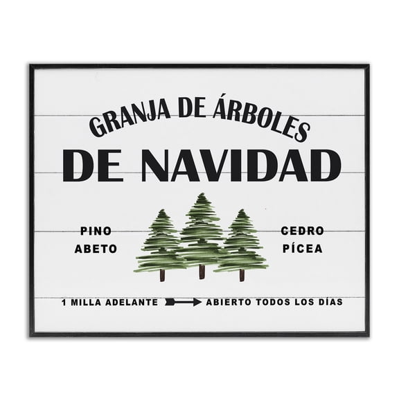 Stupell Industries Rustic Lodge Arboles De Navidad Black Framed Giclee Art, 14 x 11, by Lettered and Lined