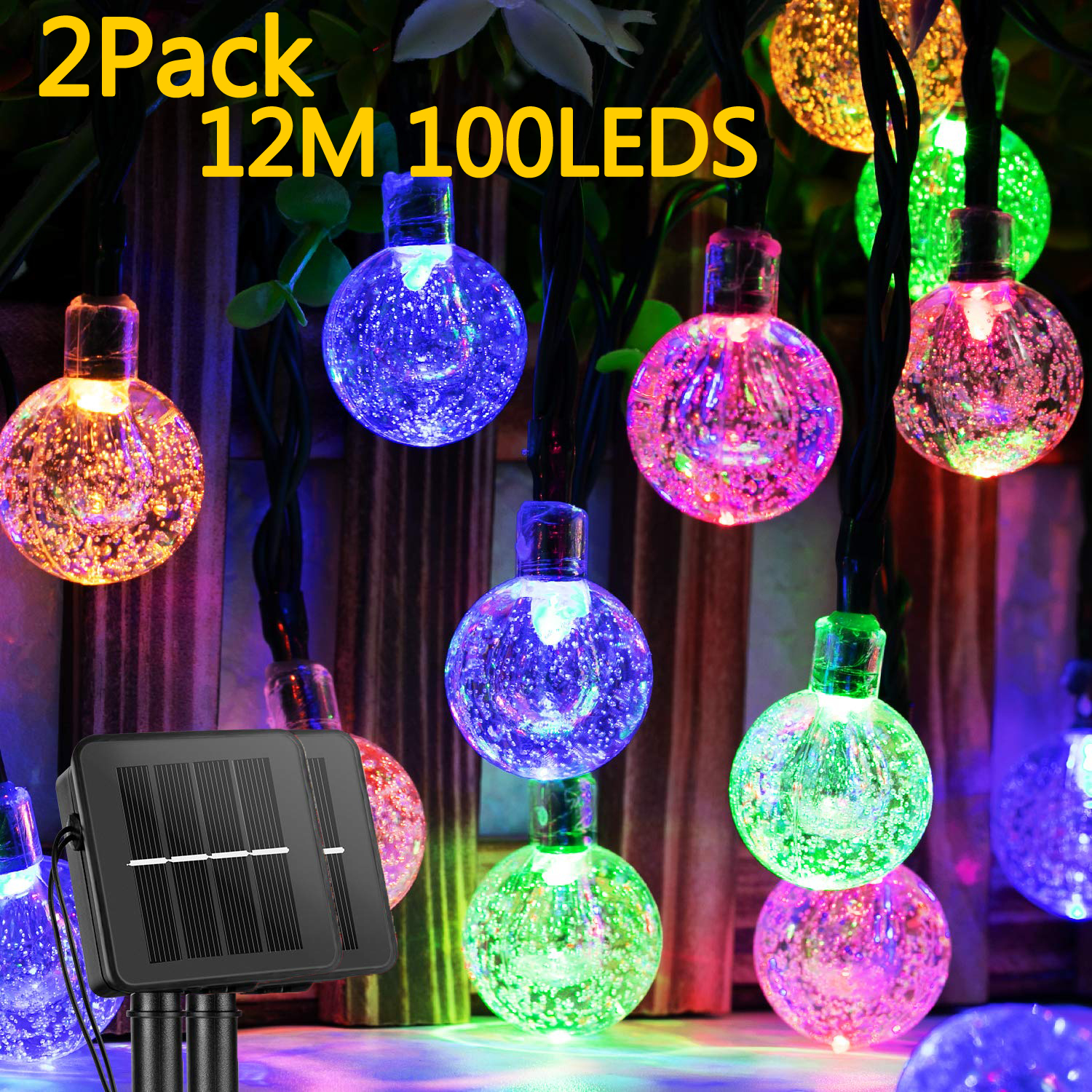 Crystal Globe Solar Christmas Lights Outdoor, 2-Pack Total 200 LED ...