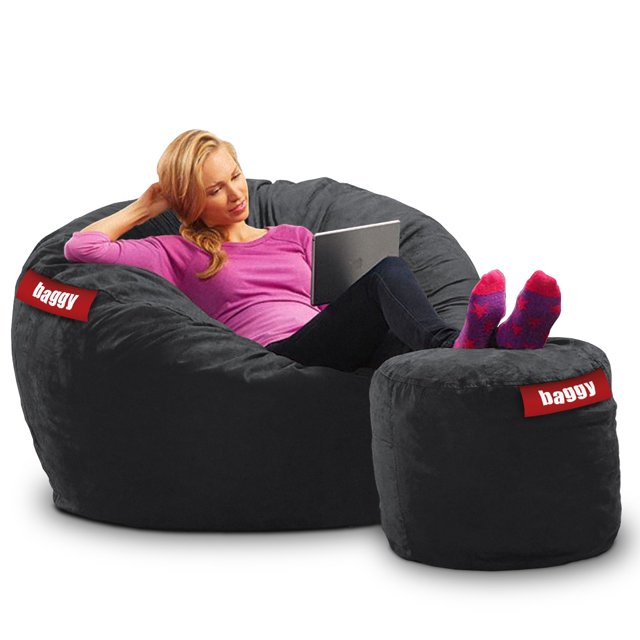 Puff Cama Individual Baggy 2 en 1 Negro 100 x 180 cm