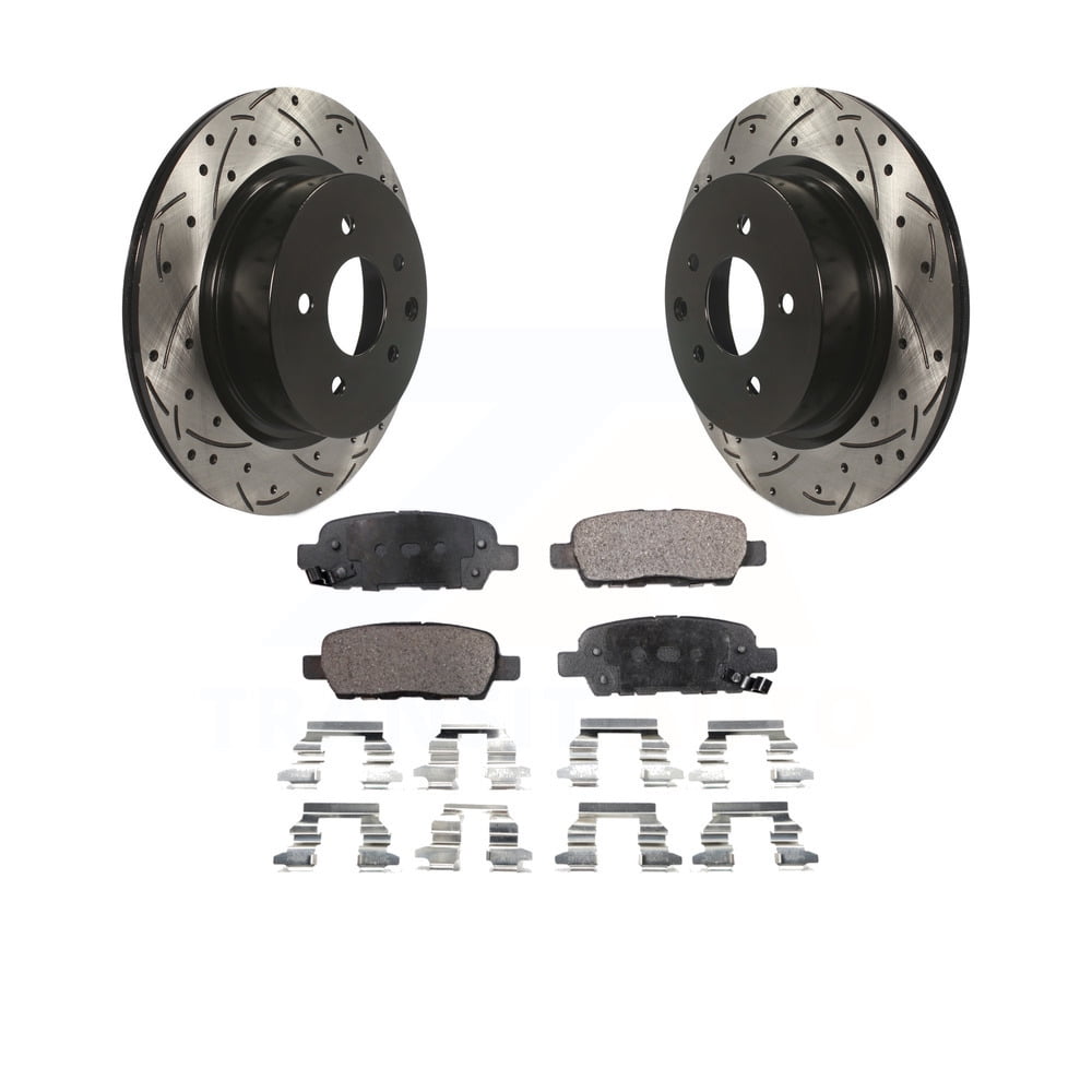 Rear Coated Drilled Slotted Disc Brake Rotors And Ceramic Pads Kit For