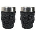 thumbnail image 1 of Set Of 2 Gothic Fantasy Moon Voyage Of The Dragon Celtic Knotwork Shot Glasses, 1 of 10