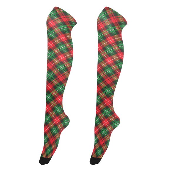 Red and Green Diagonal Grid High Thigh Socks Over Knee Thin Tights Long Stocking for Women Leg Warmer