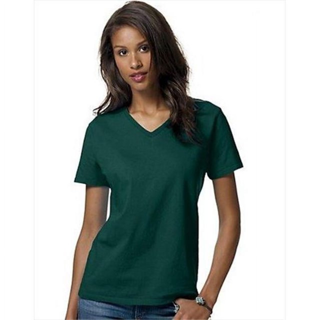 Hanes 5780 T-Shirt Décontracté pour Femmes Comfortsoft Col en V Petit Vert Forêt Profond