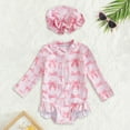thumbnail image 2 of Tfken Toddler Baby Girls Swimwear High Neck Long Sleeve One-Pieces Bow Print Summer With Hat Breathable Beach Swimsuit Pink Size 6-12 Months, 2 of 3