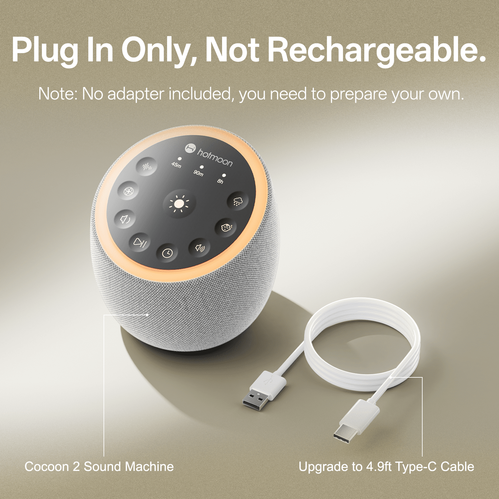 Hotmoon Cocoon 2 White Noise Sound Machine with 40 Soothing Sounds, Dual Speaker, Timers, Memory Function Green Noise Sounds for Sleep, Yoga, Meditation