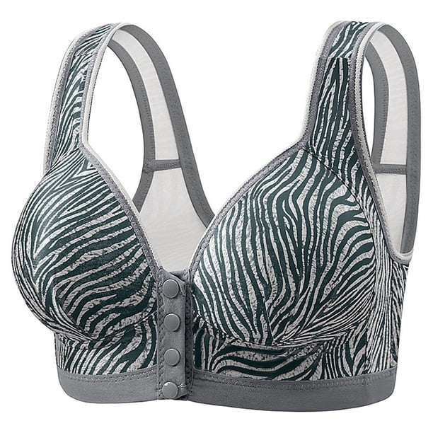 Puntoco Sujetadores sin aros para mujer Sujetador elástico con hebilla frontal y estampado de rayas para mujer de talla mediana sin aro de acero