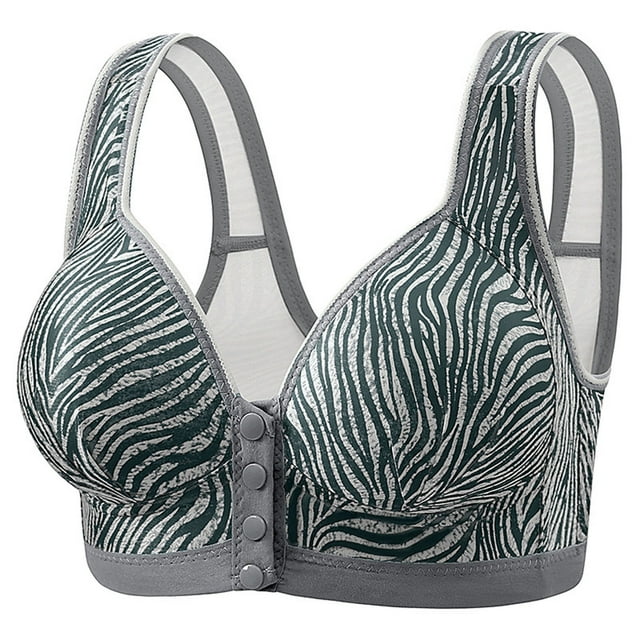 LOVZFMLL Bras for Women Woman's Stripe Print Front Buckle Elastic Style Medium Sized Bra Without Steel Rim Silver 40/90