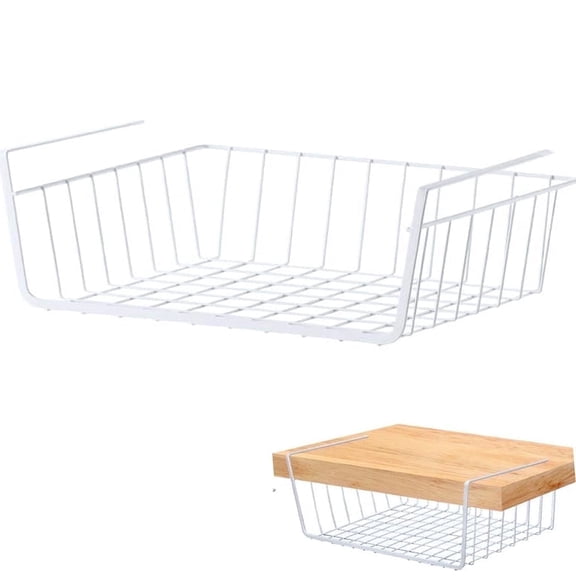 Triani Under Shelf Storage Basket 12 inch Durable Metal Wire Under Cabinet Basket Cabinet Storage Hanging Baskets Organizer for Office Pantry Bathroom Cabinet(White)