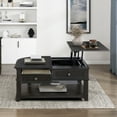 thumbnail image 3 of Charcoal Lift Top Coffee Table with Storage Drawer & Open Shelves - Durable Wood & Elm Veneer, 38" W, Classic Modern Style for Living Room & Workstation, 3 of 12