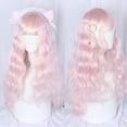 thumbnail image 5 of Unique Bargains Human Hair Wigs for Lady 26" Pink Curly Wig with Wig Cap 21.5"- 22.5", 5 of 6