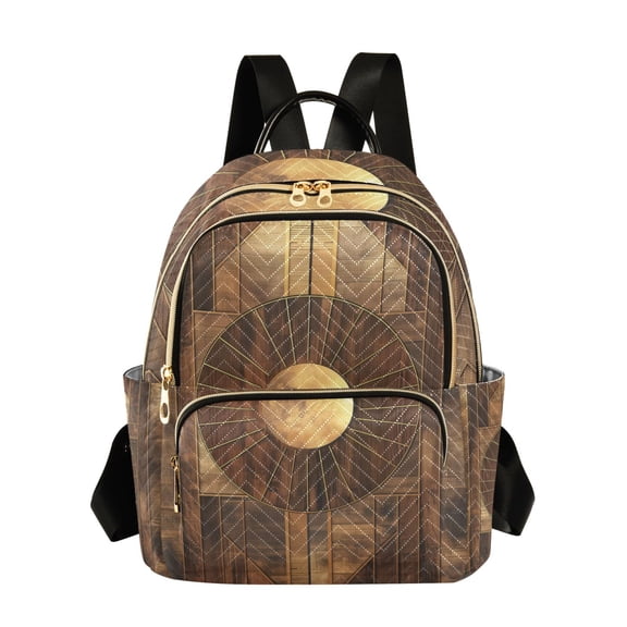 JIALIOU Mini Backpack Purse for Women Quilted Casual Daypack Small Travel Shoulder Bag, Abstract Wood Geometric