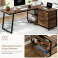 thumbnail image 4 of Fnova 53.15" L-shaped Computer Desk with 3 Drawers, Wood Tabletop, Metal Frame Office Desk, Brown, 4 of 13