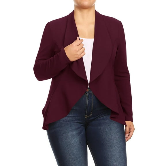 Women's Plus Size Casual Long Sleeves Open Front Solid Office Work Wear Blazer Jacket