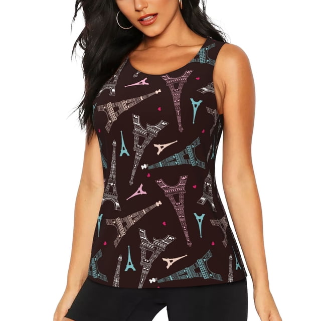 Balery Eiffel Tower Camiseta sin mangas estampada ligera para mujer, tops de entrenamiento sin mangas, camisetas de yoga transpirables de secado rápido.-XX-Large