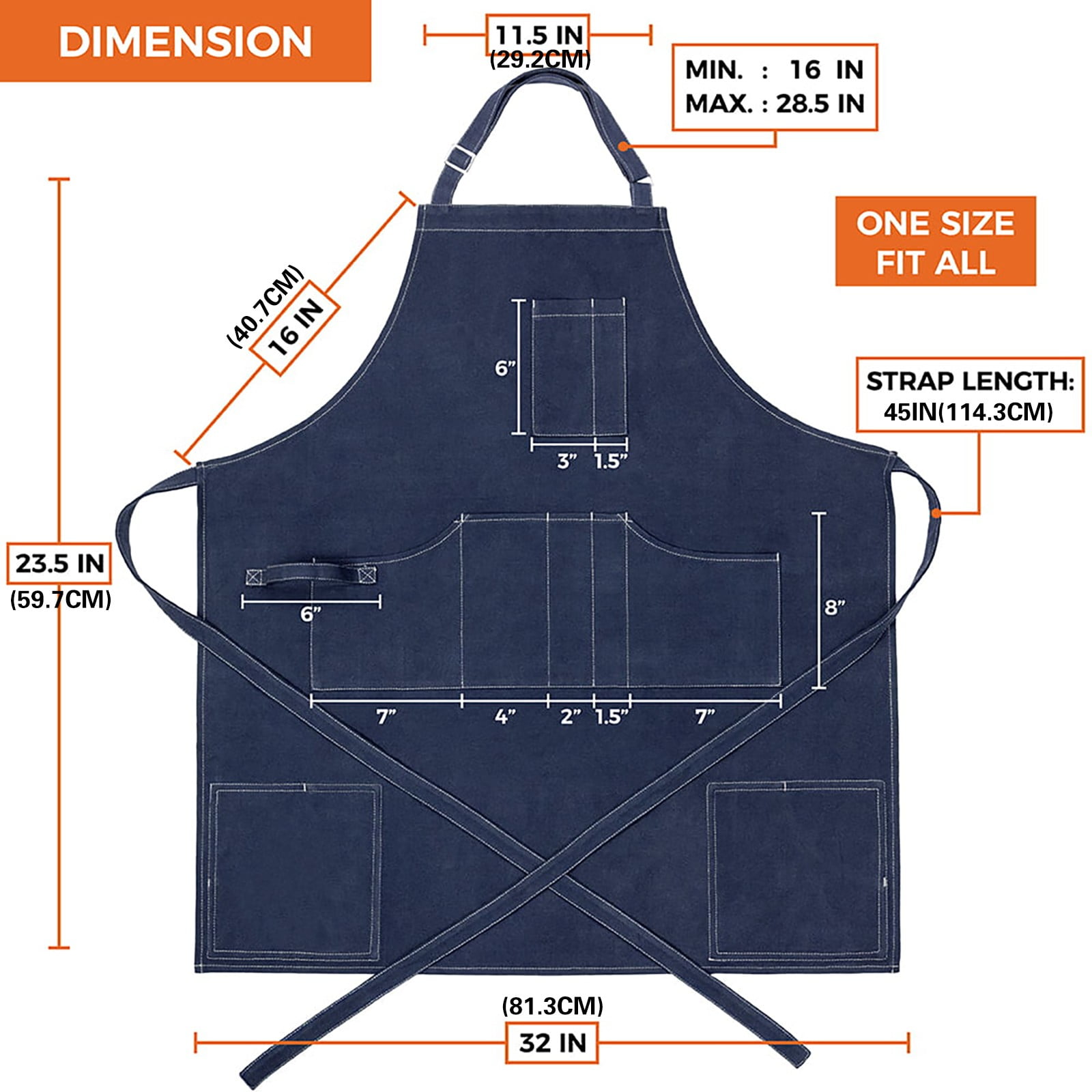 Jierger Chef Apron for Men Kitchen Apron with Pockets for Women Large Unisex Canvas Apron for Cooking Grilling BBQ Baking Heavy Duty Apron for Work(23.5 x 32 inches)